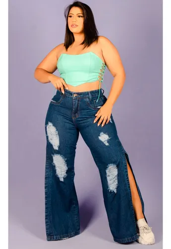 Calça Jeans Wide Leg - Plus Size