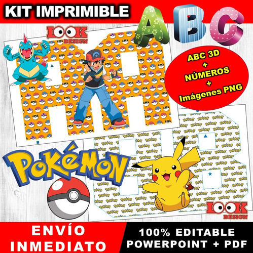 Kit Imprimible Letras 3d Editables Números Pdf Pokemon
