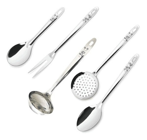 Imagem 2 de 7 de Kit 5 Peças Utensílios Inox Mickey E Minnie Disney