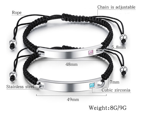 2 Pulseras Trenzadas Acero Inoxidable Ajustables Parejas