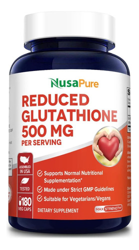 Antioxidante Glutatión Reducido 500 Mg, 180 Cápsulas Sabor Sin Sabor