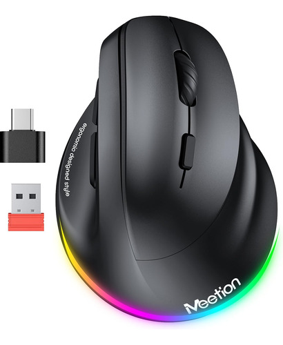 Mouse Ergonomico Meetion, Inalambrico, Rgb, Recargable