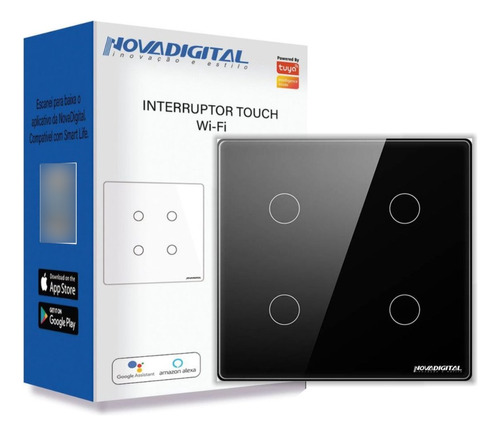 Interruptor Touch 4 Botões 4x4 Wifi + Rf 433mhz Novadigital