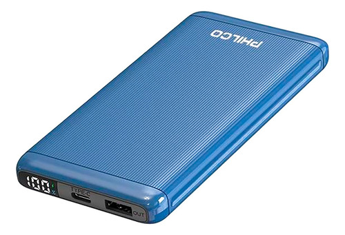 Powerbank Philco Capacidad 10000mah 1 Usb C / 1 Usb A Color Azul
