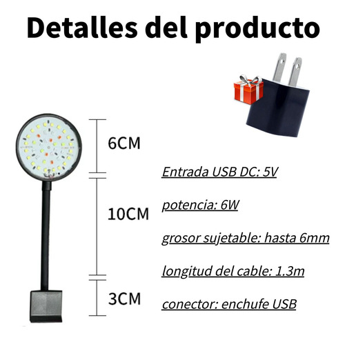 Lámpara 6w Usb Para Pecera Con Clip, 3 Modos De Luz