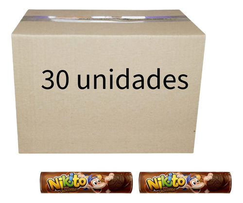 30 Biscoito Recheado Bolacha Nikito Chocolate Pacote 135g