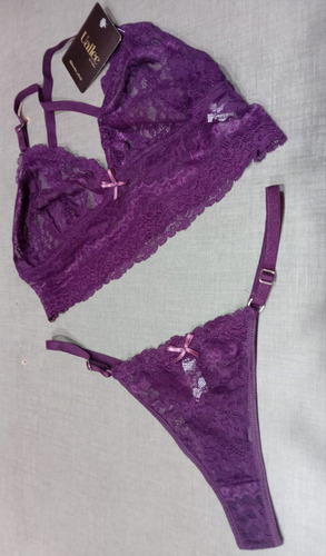 Conjunto Encaje Bralette Taza Sin Relleno Less 1008 Uailee Blanco Lisa 90