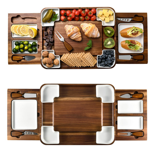 Juego De Tablas De Queso De Acacia Y Cubiertos Inoxidables