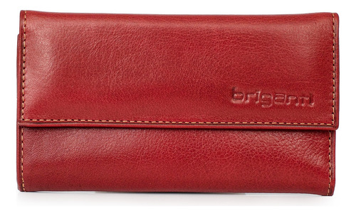 Billetera Mujer Cuero Tarjetero Largo Clasico Liso Briganti Rojo Lisa