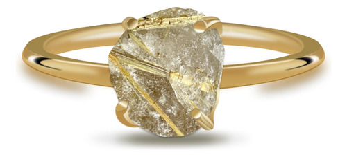 Aliança Solitário De Quartzo Rutilo Banho Ouro 18k