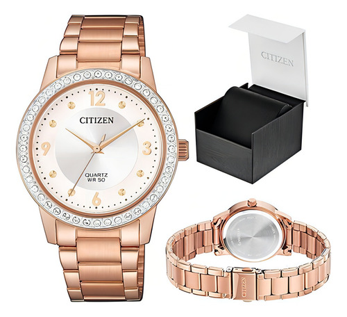 Reloj Citizen 61186 El3093-83a Dama Rosa Full Color De La Correa Oro Rosa Color Del Fondo Blanco 61186
