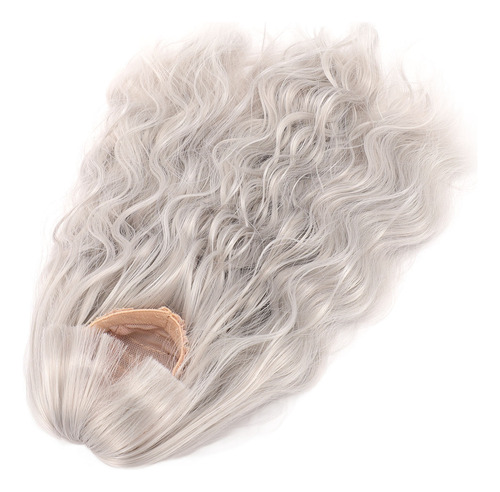 Peluca Gris Con Flequillo Liso, Pelo Largo Y Rizado, Para Br