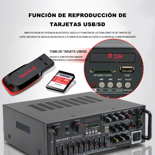 Bomge 326 Amplificador De Audio Para Auto Casa Bluetooth Color Negro