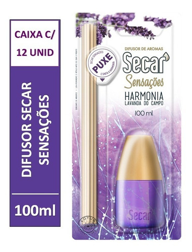 Difusor De Aromas Secar Sensações 100ml Caixa C/ 12 Unidades Fragrancia Lavanda do Campo