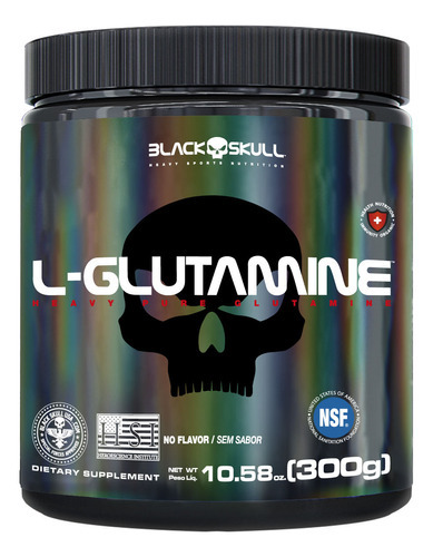 L-glutamine - Glutamina - 300g Black Skull Sabor Sem Sabor