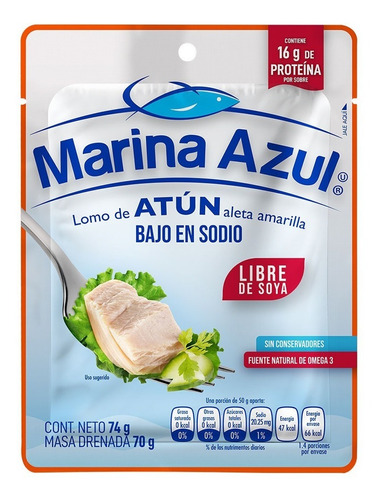 Atun En Agua Bajo En Sodio Marina Azul 74 Gr 8 Pack Ipg