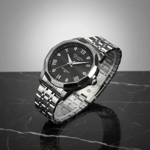 Relógio Atlantis G8029 Feminino Prata Com O Fundo Preto