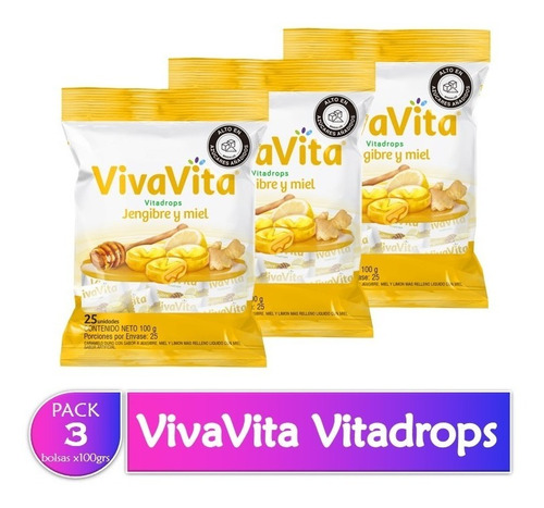 Pastillas Dulces Vivavita Jengibre, Limón Y Miel X 3 Uds