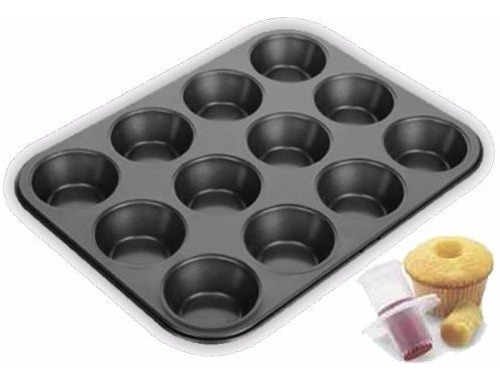 Molde Para 12 Muffins Cupcakes Teflon + Sacabocado Extractor