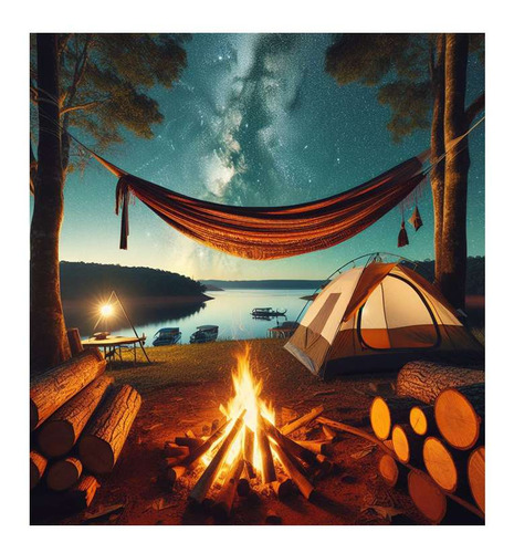 Vinilo 20x20cm Camping Leña Fogon Acampar Estrellas