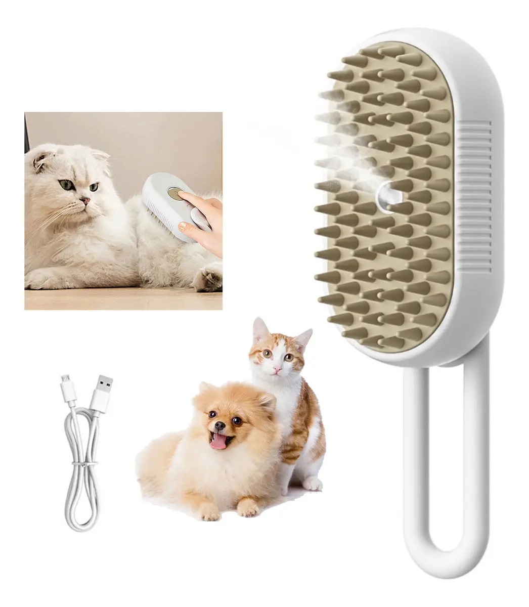 Escova A Vapor Eletrica Gato Pet Cao Recarregavel Higiene Cor Branco