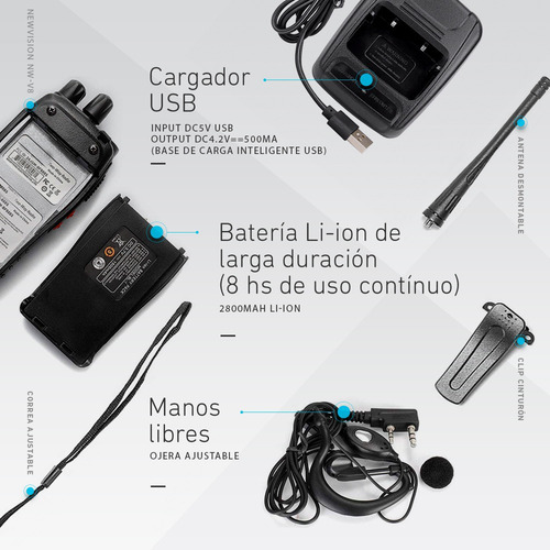 Imagen 7 de 10 de Handy Radio Walkie Talkie Newvision Uhf 16 Ch + Auricular