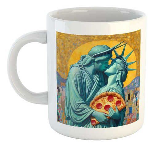 Taza Ceramica Estatua Libertad Comiendo Pizza Klimt