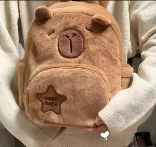 Mochila Capibara Carpincho Peluche Personaje Capy Bara Marrón Claro Plusch