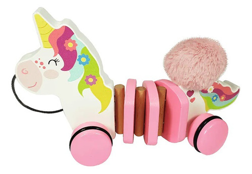 Unicornio De Arrastre Juguete Didáctico De Madera Para Niños