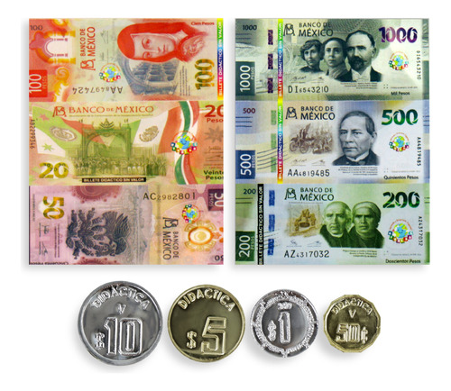 Billetes Y Monedas Plástico Didacticos Mexicanos
