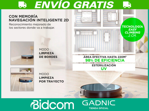 Imagen 3 de 9 de Aspiradora Robot Inteligente Silenciosa Gadnic Trapeadora