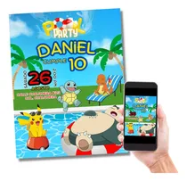 Comprar Invitación Digital Pokemon Pool Party Cumpleaños Albercada