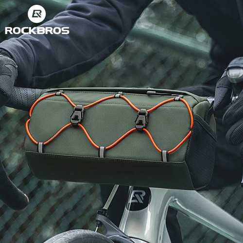 Bolso Alforja Cilindrica Manillar Impermeable Rockbros Verde Oscuro