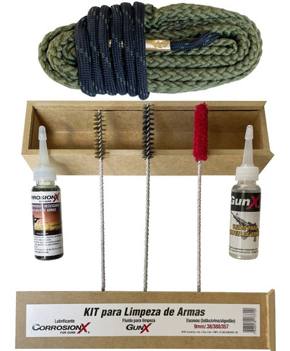 Kit Limpeza De Armas Corrosionx 9mm .38 380 357 + Bore Snake