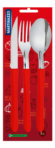 Cubiertos Juego X3 Acero Inox En Blister Rojo, Elegance Mart