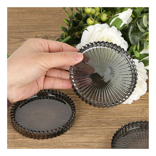Posavasos Juxyes, 8 Unidades, Color Negro Y Cristal, Redondo
