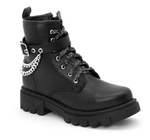 Bota Botin Para Niña Moderna Combat Negro Piel Jakuna 222011