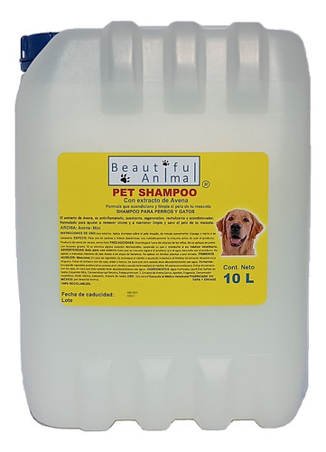 Shampoo Perro Extracto De Avena 10 Litros Beautiful Animal