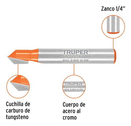 Broca Para Router, Corte En V De 1/4 102718