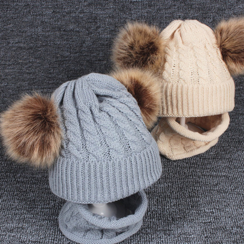 (d) Gorro De Invierno De Punto Grueso Con Doble Pompón Para