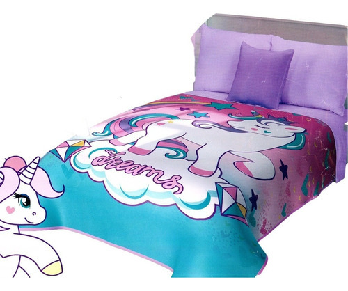 Cobertor Unicornio Matrimonial Ponylove Ligero Provipolar Color Lila Diseño De La Tela Ponylove