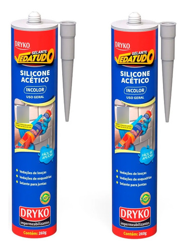 Kit 2 Silicone Acético Para Vedação 260g Vedatudo Dryko