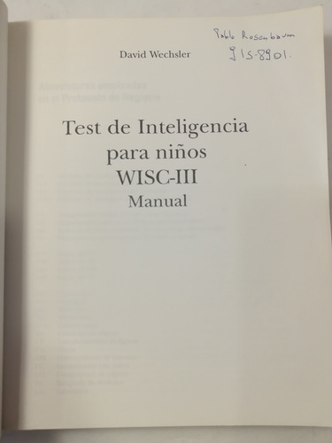 Imagen 2 de 4 de Test De Inteligencia Para Niños Wisc-iii, Wechsler, Ed. Ceup