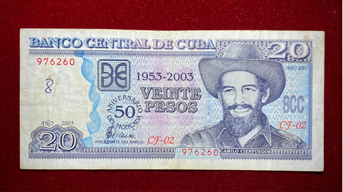 Billete 20 Pesos Cuba 2003 Pick 126 50 Aniversario Moncada