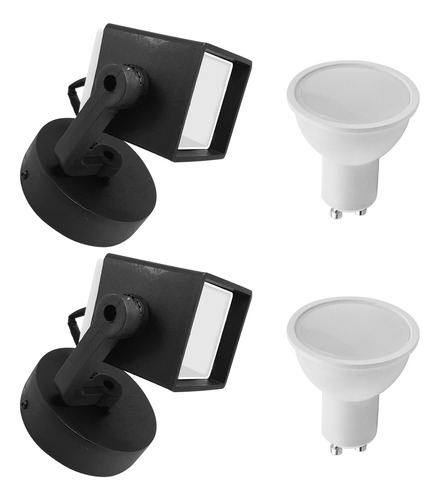 Pack X2 Spot Cuadrado Negro Lámpara Led Cálida Dicroica 220v