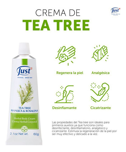 Just Swiss Crema De Tea Tree Manuca Rosalina 60g Regenerador