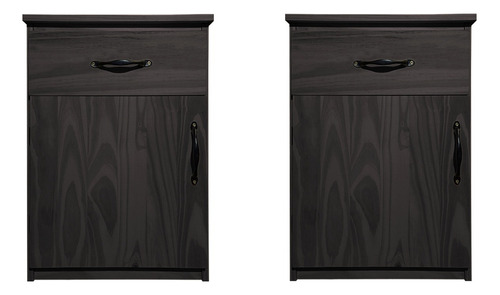 Combo 2 Mesa De Luz 1 Cajon Puerta Moderna Madera Sajo Color Negro