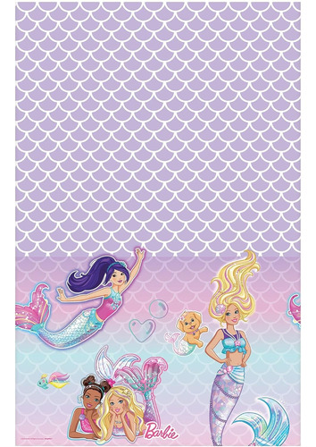 Cubierta De Mesa De Plástico Amscan Barbie Mermaid - 54 X 96