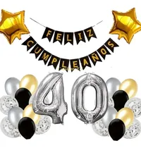 Comprar Combo Feliz Cumple Banderin Globos Num Confeti Estrellas