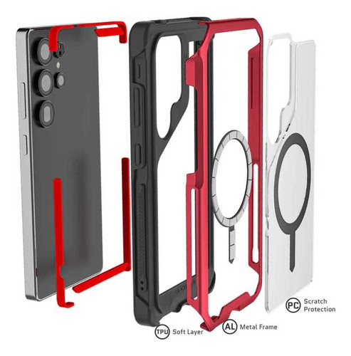 . Funda Ghostek Atomic Para Samsung S25 Ultra Roja Aluminio